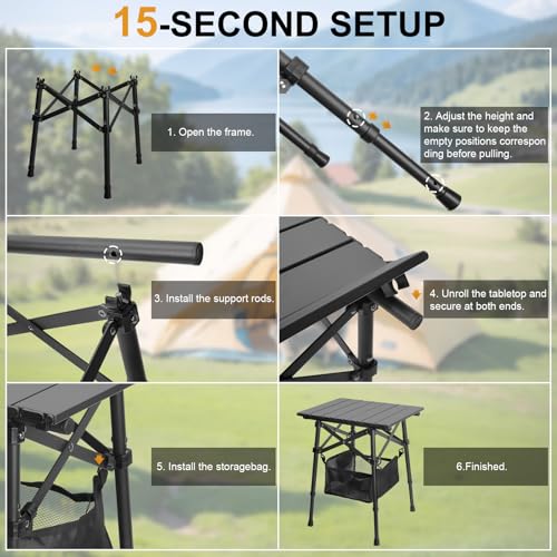 Folding Camping Table - Small Outdoor Table with Storage Bag - Adjustable Height 14.2'' & 18.9'', Portable Lightweight Aluminum Foldable Side Table for Picnic, BBQ, Beach & Tailgating (Small) - size: Small