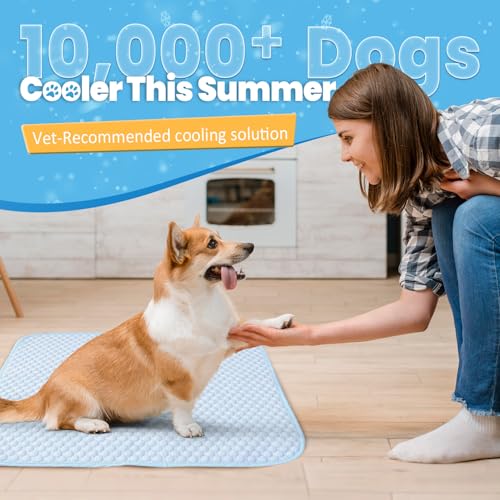 Mora Pets Dog Cooling Mat Instant Self Cooling Pad for Dogs & Cats Breathable Washable Summer Pet Cool Mat Indoor Outdoor, Puppy Cold Blanket for Floor Crate Car Travel Use Medium 36'' x 27'' Blue - color: Light Blue, size: 36'' x 24'' (Medium)