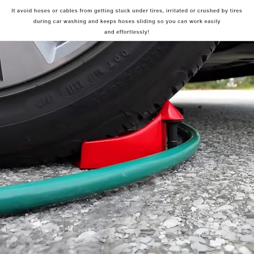 4 PCS Car Hose Guide, Tire Hose Roller Preventing Stucking and Snagging Under The Wheels, Plastic Detailing Tyre Hose Guide Vehicle Washing Tool for Cars Trucks SUVs (Red) - color: Red