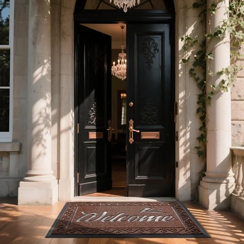 Yimobra Welcome Mat, Heavy Duty Sturdy Door Mats for Home Entrance Outdoor Indoor, Front Doormat for Outside Patio Floor Entry Porch Garage Office, Waterproof, Low Profile, 60 x 36, Maroon - color: Maroon, size: 60x36 Inch