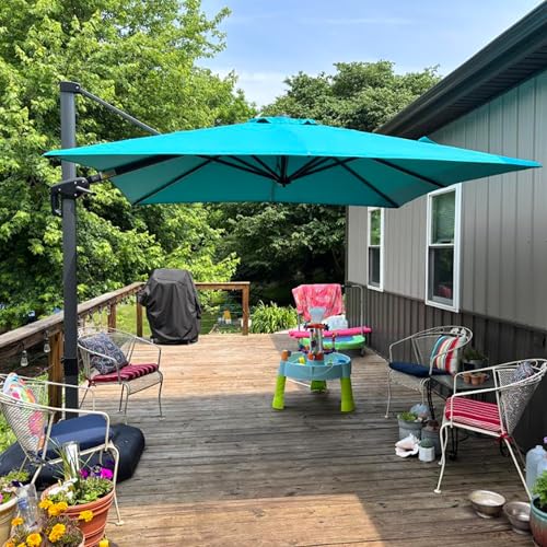 PURPLE LEAF 10 Feet Patio Umbrella Outdoor Cantilever Square Umbrella Aluminum Offset Umbrella with 360-degree Rotation for Garden Deck Pool Patio Turquoise Blue - color: Turquoise Blue, size: 10' X 10', style: Standard