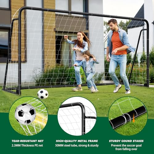 NAIZEA Soccer Goals - 24x8/21x7/18x7/12x6/16x7/10x6/8x6/6x4FT Soccer Goals for Backyard - Metal Soccer Goal for Youth Adult - Multiple Sizes Colors- Perfect for Games Indoor Outdoor - size: 12ft x 6ft, style: Trainer-Black/Steel