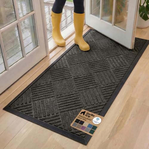 GORILLA GRIP 100% Waterproof All-Season WeatherMAX Doormat, 60x24, US Designed Natural Rubber, Stain and Fade Resistant, Low Profile Indoor Outdoor Door Mats, Easy Clean Patio Mat, Gray Diamond - color: Gray Diamond, size: 60" X 24"