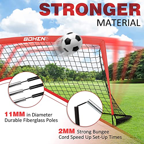 BOHEN 9x5 FT Kids Soccer Goals with Carry Bag, Portable Folding Soccer Net for Backyard Training, Indoor/Outdoor Use for Youth and Adult - color: Red, size: 9x5ft, 2 Pack