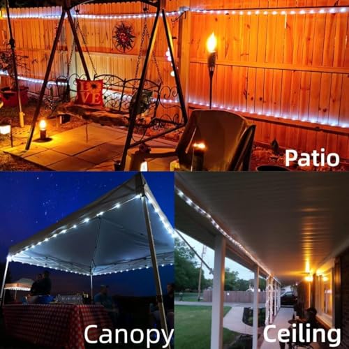 YEGUO Solar Rope Lights Outdoor Waterproof, 66ft 200 LED White String Lights, 8 Modes Fairy Lights in Clear Thin Tube - color: White