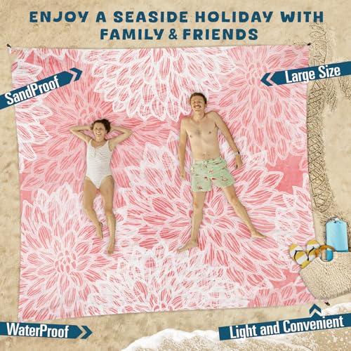 Beach Blanket Waterproof Sandproof Oversized 78''×81'' Suits 1-5 Adults Lightweight Large Picnic Mat Sand-Free Beach Blanket for Travel Camping Hiking Picnic - color: Pink Flower, size: 78''x81''