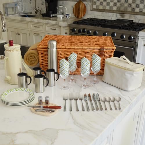 Picnic at Ascot Dorset English-Style Willow Picnic Basket with Service for 4, Coffee Set and Blanket- Designed, Assembled & Quality Approved in the USA - color: Wicker With Gazebo Plates/Napkins