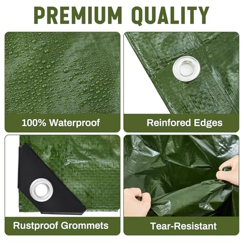 8 Pack 4 x 6 ft 5.5 Mil Small Tarps Heavy Duty Waterproof Tarp Multi Purpose Tent Cover for Home Boats Cars Camping Patio Furniture Roof Emergency Rain Protective Cover, Army Green - color: Army Green, size: 4 x 6 ft