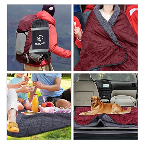 REDCAMP Large Camping Blanket with Sherpa Lining, Cold Weather Warm Outdoor Blanket Windproof for Camping Stadium, Machine Washable 59"x 79" Red - color: 59"x 79" Red