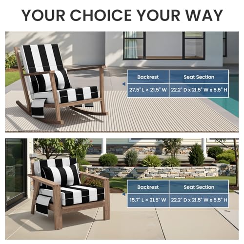 Crestlive Products Foldable Outdoor Chaise Lounge Cushions with Head Pillow and Side Pockets,Water Repellent & Fade Resistant Lounge Chair Cushion, 72''L x 21''W, Black Stripe - color: Stripe|black&white, size: 1PC|72"L x 21"W