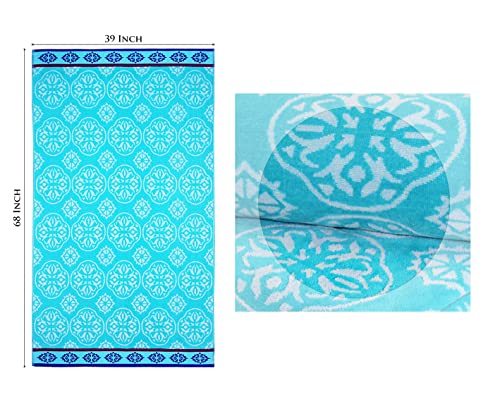 COTTON CRAFT Oversized XL Beach Towel 39 x 68-2 Pack - 100% Cotton Velour - Big & Huge - Pool Picnic Bath Towels - Jacquard Terry Thick Plush Super Soft Luxury - 450 GSM - Summer Trellis Pool Blue - color: Summer Trellis Pool Blue, size: 2 Pack - 39x68