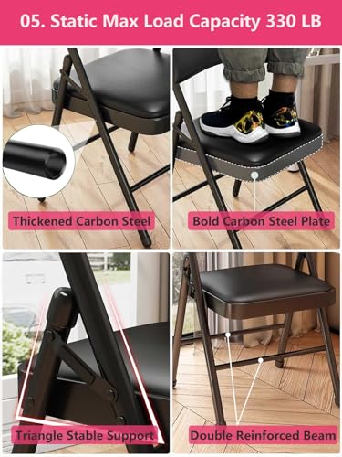 1 Pack Bulk Folding Chairs with Padded Cushion, Single Black Steel Metal Frame Foldable Chair for Indoor and Outdoor, Portable Stackable Commercial Seat for Bedroom Patio Party Event - size: 1 pack