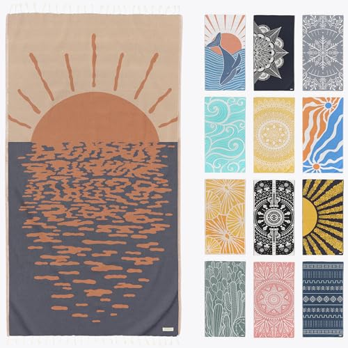 FESHKA Sand Free Turkish Beach Towel (37 x 67) Quick Dry Bath Towel, Oversized Beach Blanket, Lightweight for Travel - Made with 100% Organic Turkish Cotton - Sunset Lover (Rust/Dark Navy) - color: 25 - Rust/Dark Navy