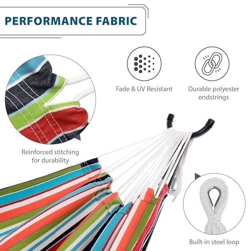 Vivere Double Sunbrella Hammock with Space-Saving Steel Stand, Heavy-Duty Portable Outdoor Hammock Set for Backyard, Patio, or Travel, Confetti - color: Confetti