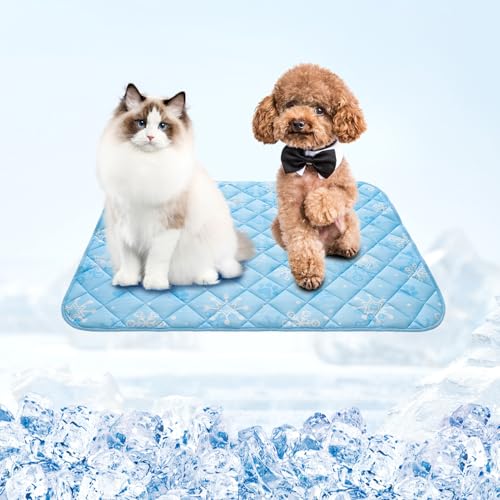 Homimp Dog Cooling Mat, 19.5" x 27.5" Thicken Self-Cooling Mat for Dog&Cat,Internal Waterproof& Endothermic,Washable Pet Ice Cool Pad Blanket,Pet Sleeping Pad for Indoor Outdoor in Summer, Non-Toxic - color: Sky Blue Paw, size: Medium 19.5IN x 27.5IN