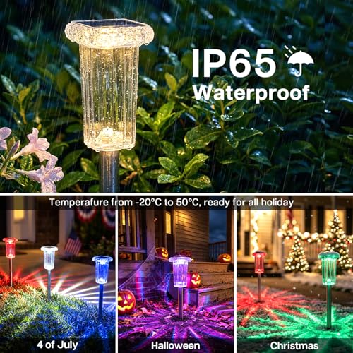 Solar Lights Outdoor 8 Pack LED Waterproof 10 Modes Pathway Outside Lights for Yard Garden Walkway Driveway Landscape Path Lighting, 3000K/4500K/6000K White & 6 Fixed Colors & Color Changing - color: 8 Pack