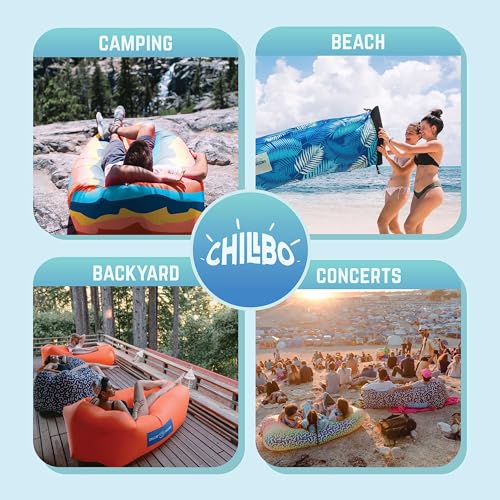 Chillbo Inflatable Couch – Unique Designs - No-Pump Setup, Ripstop Polyester, Stability Pegs, Fun Prints - Portable Air Inflatable Lounger for Beach, Camping, Festivals, and Tailgating - color: Desert Daydream, size: Large