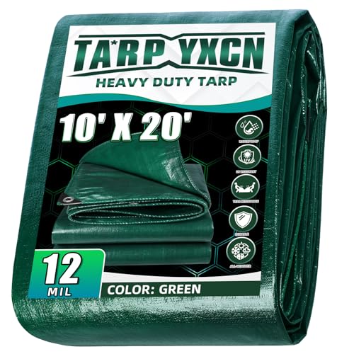 Green Heavy Duty Tarp 10x20 Feet, 12 Mil Thick Waterproof Poly Tarps Cover UV Resistant, Rip & Tear Proof with Metal Grommets Every 20 Inche - color: Green, size: 10x20 Ft