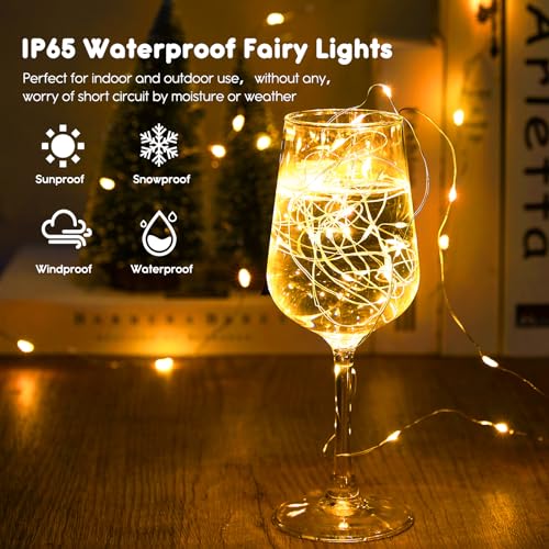 Minetom 12 Pack Fairy Lights Battery Operated String Lights - 7ft 20 LED Waterproof Silver Wire Firefly Light Waterproof for DIY Crafts Wedding Décor Table Mason Jars Party - size: 12 Pack - Warm White