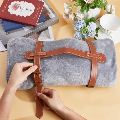 GORGECRAFT Outdoor Picnic Blanket Carry Strap Portable Leather Handle Belt Carrier Motorcycle Bedroll Adjustable Straps Holder for Yoga Exercise Mat Carpet Home Blanket Camping Travel Beaches Rug - color: Camel