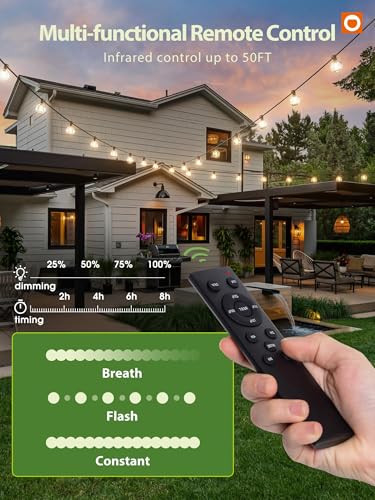 addlon 100FT Solar String Lights for Outside G50 Waterproof with USB Port Solar Patio Lights Outdoor Solar Powered LED Bulbs 3 Light Modes for Backyard Porch Garden Market Bistro Camping - size: 100FT