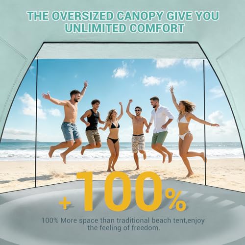 Elegear CumbreX™ Beach Tent Sun Shelter with Canopy, 6-8 Person Pop Up Beach Tent, Easy Setup UPF 50+ UV Protection Portable Lightweight Double Silver Coating Cabana Sun Shade Shelter - Green - color: Green, size: 6-8 Person