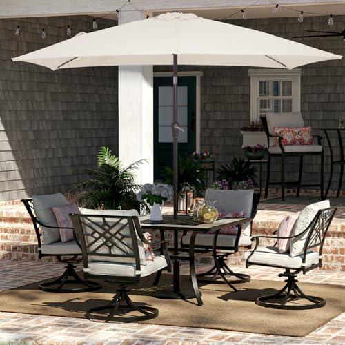 JEAREY 6.5x10 ft Rectangular Patio Umbrellas Rectangle Outdoor Umbrella with Push Button Tilt and Crank, Market Table Umbrella 6 Sturdy Ribs UV Protection for Poolside Garden Backyard Deck, Cream White - color: Cream White