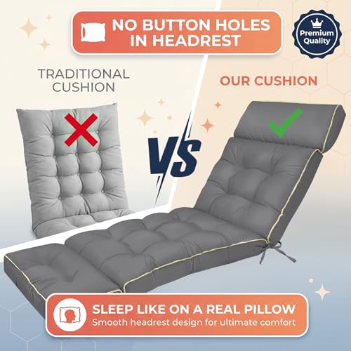MAGIC ELEPHANT Chaise Lounge Cushion Outdoor, Memory Foam Replacement Patio Pool Lounge Chair Cushion with Ties for Outdoor Furniture, 74 x 22 x 4 Inch (Gray) - color: Gray