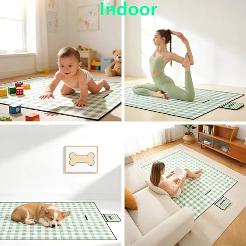 Large Cute Gingham Picnic Blanket Outdoor Camping Picnic Mat Foldable Waterproof Sand Proof Beach Blanket 77"X58" Portable Rug for Picnics Beach Lawn Grass Hiking Concerts Tent Play Mat, Green & White - color: Green & White Gingham
