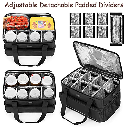 Trunab Reusable 8 Cups Drink Carrier for Delivery with Adjustable Dividers, Handle with Carrying Strap Tote Holder Insulated Bag for Beverages,Food Take Out,Outdoors - color: Black, size: 8-Cups