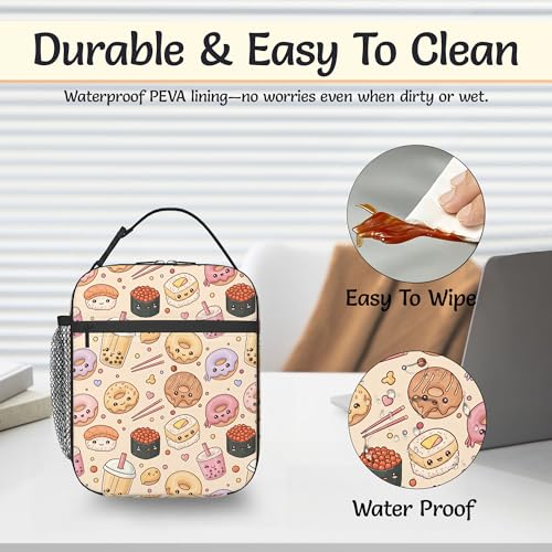 Insulated Small Lunch Box,Cute Donut Reusable Lunch Bag for Kids Adult Women,Bubbles Tea Large Capacity Portable Thermal Bag with Mutiple Pockets for School,Work,Picnic - color: Cute Donut