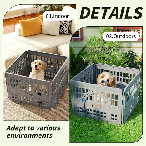 Dog PlayPen Indoor,4-panelPuppy Playpen Outdoor Waterproof,Heavy Resin Puppy Fence for Small Medium Dogs,Spacious Exercise Area,Easy to Clean,Foldable in Half(33.5 * 33.5 * 23.82in)