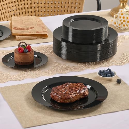 Fijinhom 100PCS Black Disposable Plates for 50 Guests Including 50PCS 10" Dinner Plates & 50PCS 7" Dessert Plates, Black - color: Black, size: 50 Guests-100pcs