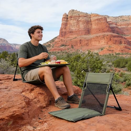 Breathable Mesh Back Folding backrest,Ultralight Aluminum Alloy Camp Seat with Ventilated Backrest, Portable Outdoor Chair for Beach, Park,Lawn,Hiking and Travel