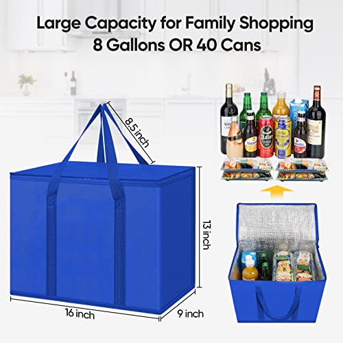 BALEINE 2Pk Insulated Reusable Grocery Bags, Collapsible Cooler Bag for Groceries, Heavy Duty Large Insulated Bag (16''x9''x13'', Midnight Blue) - color: Midnight Blue