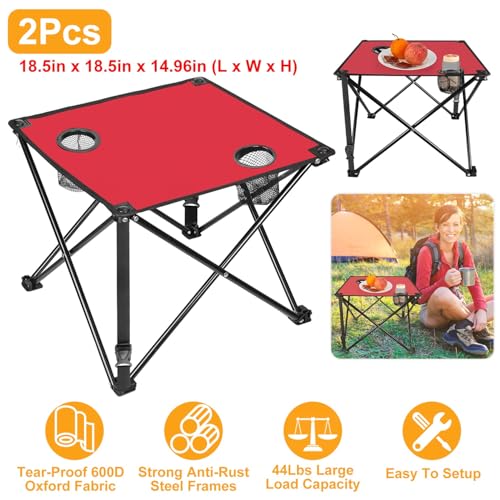 iMounTEK 1PC Foldable Camping Table with 2 Cup Holder, Portable Lightweight Picnic Table, Compact Travel Desk w/Carry Bag for Outdoor, Beach, Camping, Hiking - color: Red, size: 1PC