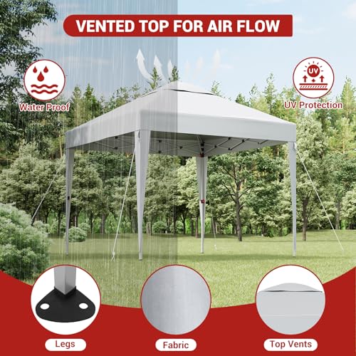 10 x 10 FT Pop Up Canopy Tent, Height Adjustable Sun Shade Shelter with Top Vent, Commercial Portable Instant Canopy with Wheeled Carry Bag, Waterproof Party Tent for Patio, Garden, White - color: White, size: Leg Wrap