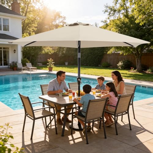 HASLE OUTFITTERS 7.5ft Patio Umbrella,Outdoor Table Umbrellas w/Heavy Duty Ribs, Effortless Crank and Push Button Tilt, Wind Resistant Sun Umbrella for Garden, Deck, Backyard, Pool, Beige - color: Beige-Round