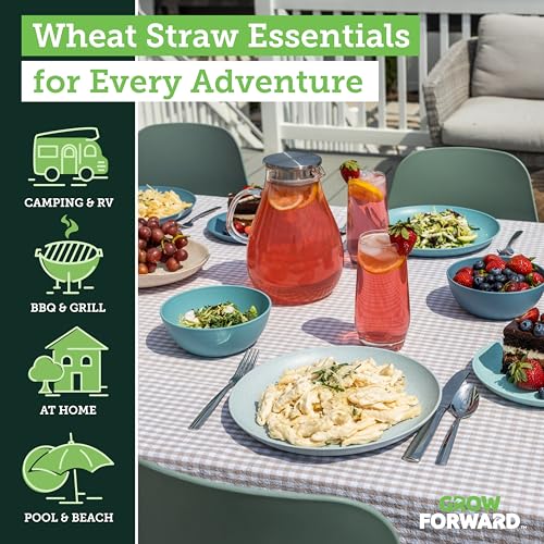 Grow Forward 16-piece Premium Wheat Straw Dinnerware Sets for 4 - Unbreakable Dishwasher & Microwave Safe Plastic Plates and Bowls Sets - Patio, Outdoors, RV, Camping Dishes - Seascape - color: Seascape