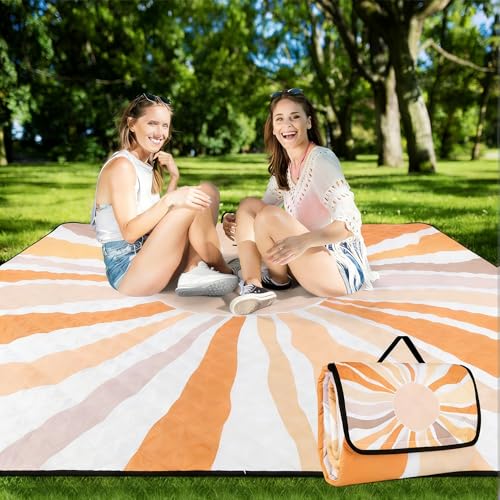 Picnic Blankets, Large Beach Blanket Waterproof Sandproof, Foldable & Portable Outdoor Picnic Blanket, 79''x79'' 3-Layer Picnic Mat for Camping, Park, Travel, Grass Lawn-Boho Sunburst - color: Boho Sunburst
