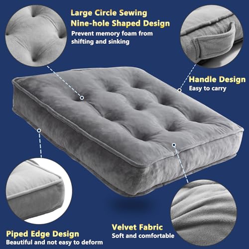 1 MIDDLE ONE Floor Pillow Set of 2, Memory Foam Meditation Cushion, Floor Cushions for Adults Sitting, Large Square Seat Cushions for Yoga, Living Room, 22x22 Inch (Grey) - color: Grey, size: 22x22 Inch(Pack of 2)