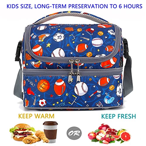 FlowFly Double Decker Cooler Insulated Lunch Bag Large Tote for Boys, Girls, Men, Women, With Adjustable Strap, Football - color: Football
