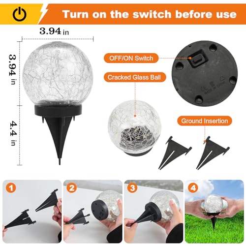 MLKNK Solar Globe Lights Outdoor Waterproof-Solar Balls-Solar Garden Lights-Orbs for Outside 4 Pack Cracked Glass Ball for Lawn Patio Yard Backyard Decorations - color: Warm White, size: 4 globes
