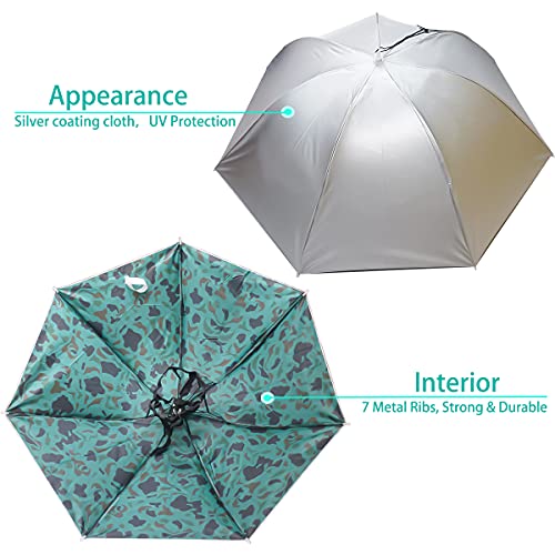 Umbrella Hat, 37 inch Fishing Umbrella Hat Hands Free Foldable UV Protection Umbrella Cap Adjustable Headwear for Fishing Golf Camping Beach Gardening Sunshade Outdoor - color: Silver-Camouflage(2pcs)