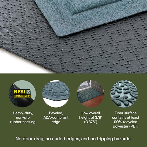 WaterHog Boxwood Front Door Mat Indoor Outdoor Entrance, Absorbent All-Weather Doormat with Non-Slip Rubber Backing, Dirt & Moisture Trapper, Low Profile & Easy Clean, Made in USA, 23"x36" Bluestone - color: Bluestone, size: Medium 23"x36" (2'x3')