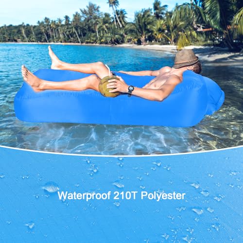 Inflatable Couch Air Lounger for Adults, Ultralight Portable Blow up Couch Air Sofa, Inflatable Beach Lounger Bed for Camping Hiking Festival Backyard Lawn, No Pump Required - color: Sky Blue