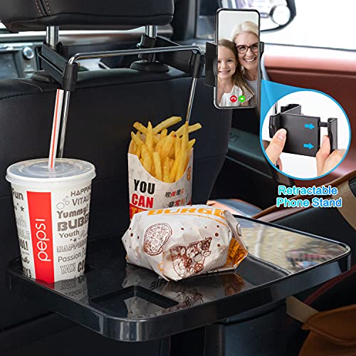 Foldable Car Seat Back Portable Tray with Phone Mount for Food Dining Drink and Laptop, Hanging Car Steering Wheel Tray(Upgrade) - size: Upgraded - Single