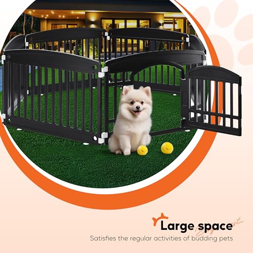 HealSmart 6 Panel 24" Plastic Dog Playpen, Folding & Portable Pet Playpen for Indoor & Outdoor Use, Safe & Secure Fence, Ideal for Small to Medium Dogs, Black - color: Black, size: 24 Inch 6 Panels, style: Plastic