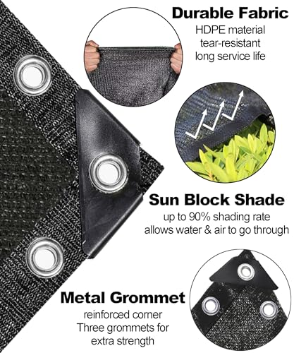 90% Black Shade Cloth 6ft x 8ft Heavy Duty Outdoor Mesh Tarp with Grommets，Sun Shade Canopy for Patio，Garden，Greenhouse，Chicken Coops，Plants Vegetables，Swimming Pool - color: Black, size: 6ft X 8ft