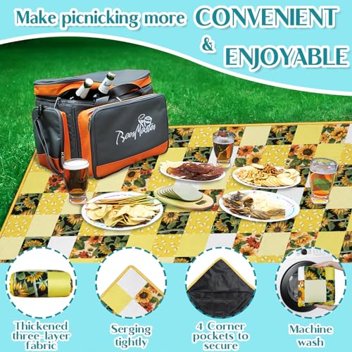Checkered Picnic Blankets Waterproof Foldable, 60″X80″Sunflower Picnic Mat Outdoor Blanket for Grass, Cute Bee Thick Beach Blanket Sandproof Picnic Accessories for Camping Party Park Patio - color: A04, size: 5' X 6'8" (Rectangular)